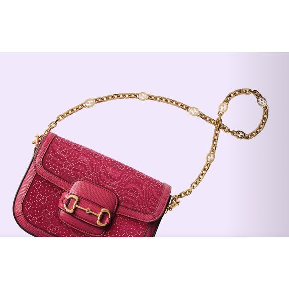 Gucci Mini 1955 Horsebit Pink Lizard Leather & Crystal Bag EXOTIC NIB - Picture 4 of 9